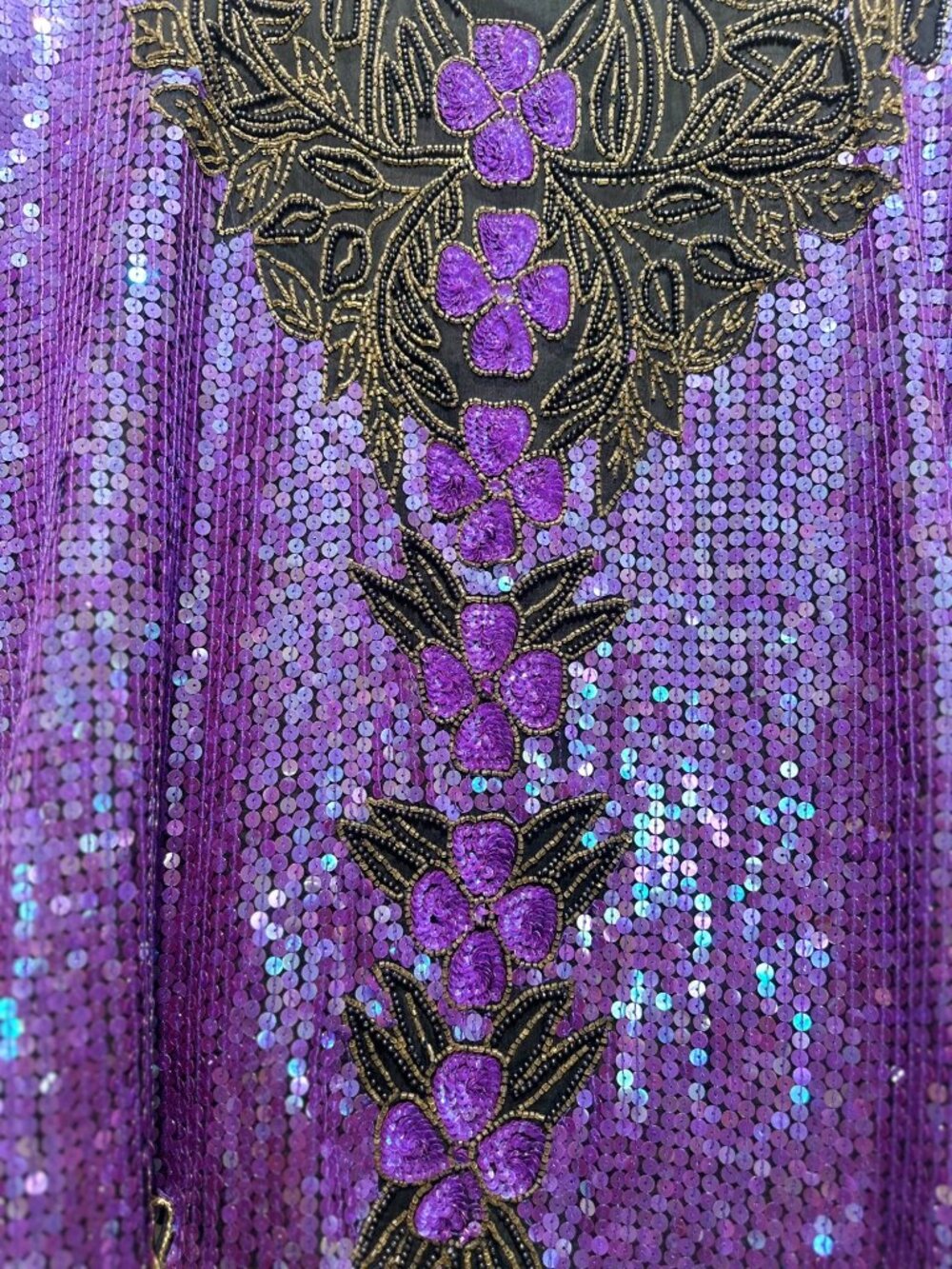 SCALA Silk Sequins Beaded Tunic Top 2X Purple Dolman Sleeves 90s Retro Evening - Picture 7 of 16
